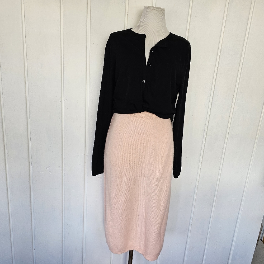 Vintage Raoul Peach Lambswool Angora Blend Midi Pencil Sweater Skirt Sz Medium - Picture 5 of 6